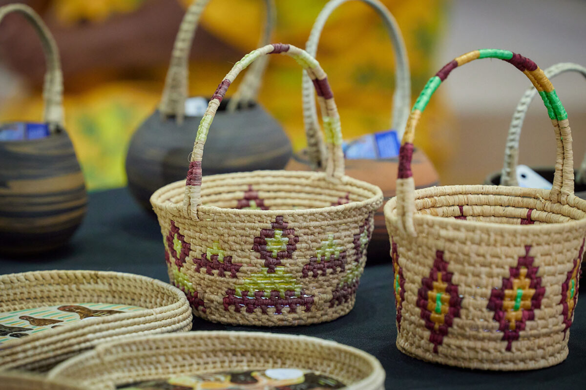 Weaving baskets at Lowitja Institute Conference 2023