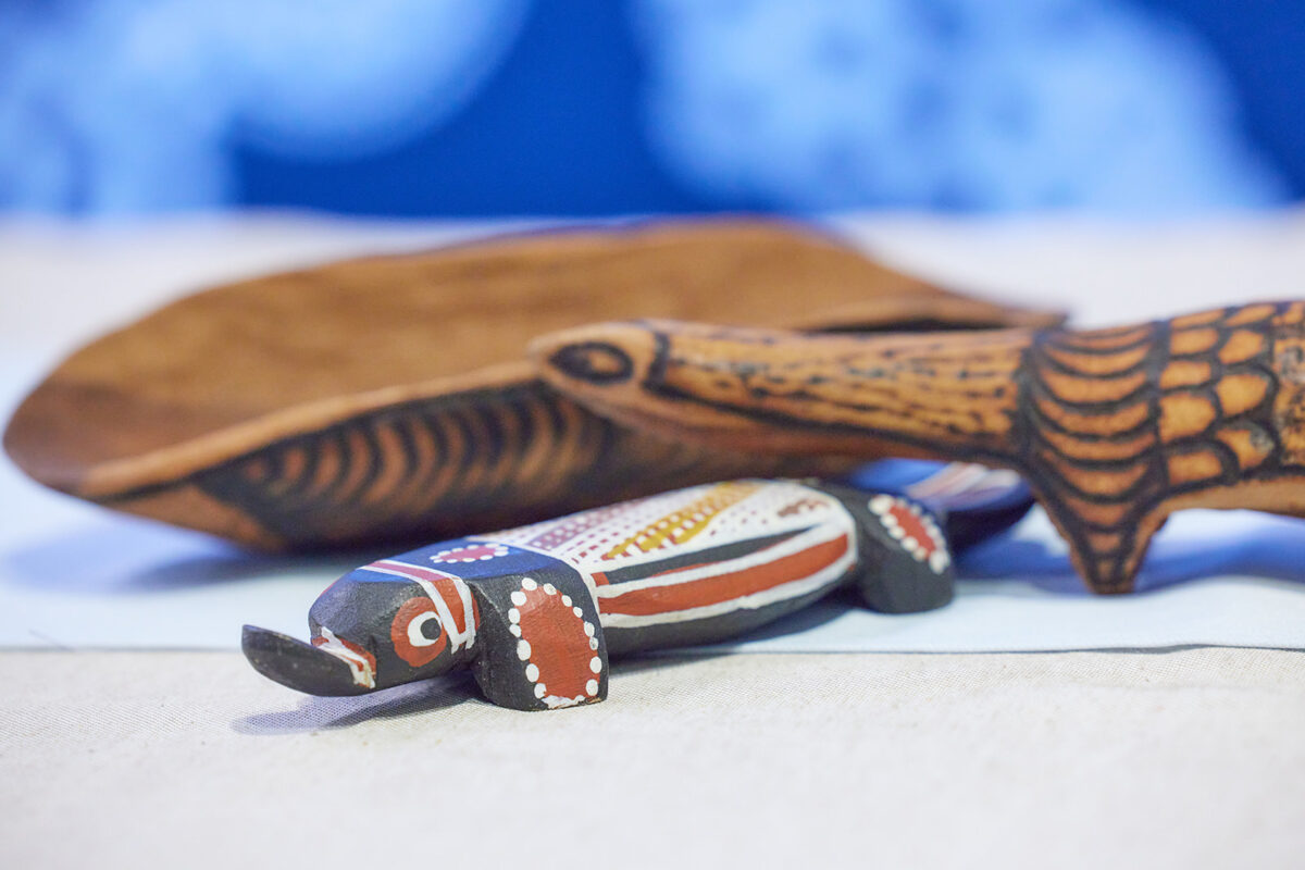 Wooden totems at Lowitja Conference 2023